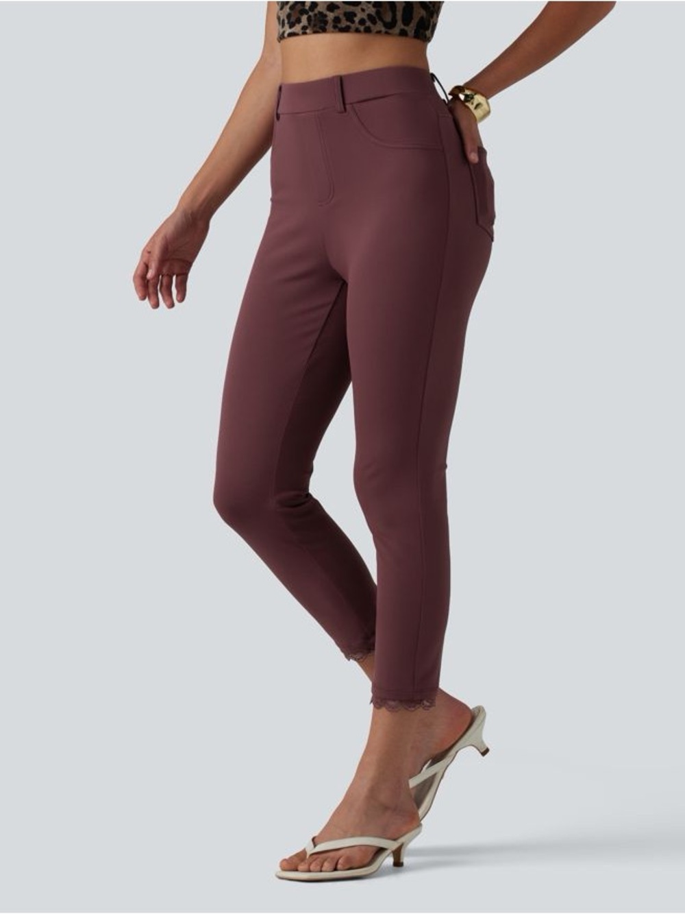 Halara DayStretch High Waisted Contrast Lace Cropped Leggings with Pocket small